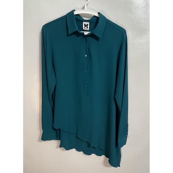 M missoni Tops - M Missoni IT 42 US 6 Womens Teal Silk Blend Asymmetrical Hem Button Top Tunic
